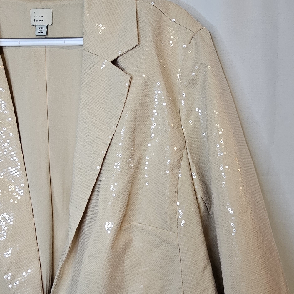 A New Day Sequin Beige Blazer - Picture 2 of 7